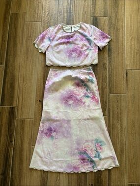 Floral Pastel Pink Two-Piece Skirt Set